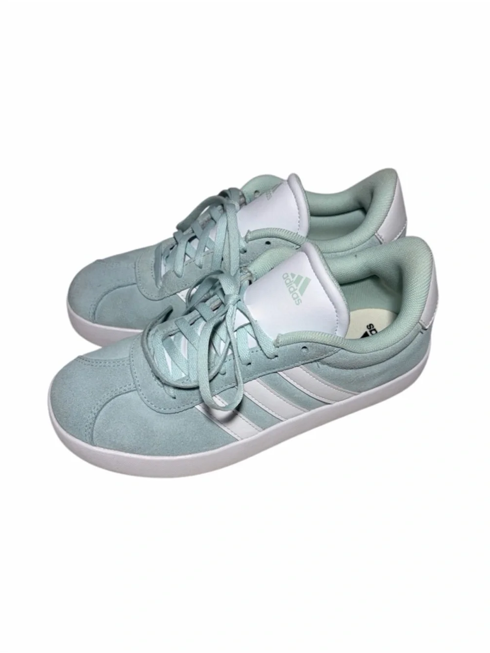 adidas Girl’s Mint Green‎ Suede Sneakers with White Stripes Sz 4
